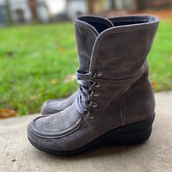 Hush Puppies Brown Suede Lace Up Wedge Boots Wave Reflex Sole Women's US Size 8 - Picture 4 of 12